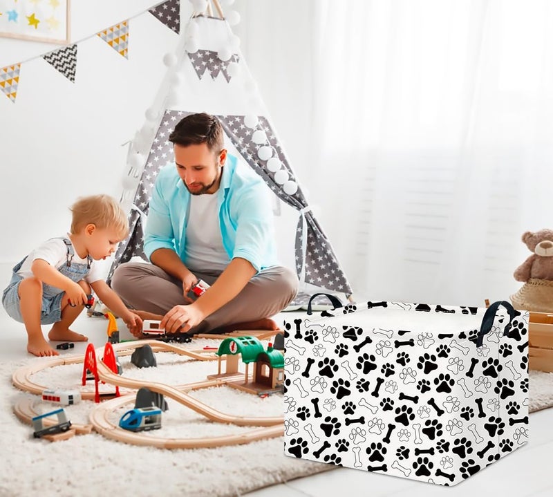 CLOCOR Rectangular Storage Basket,Collapsible Fabric Storage Container,Waterproof Toy Bin with Handles,Gift Basket(Paw) - Image 3